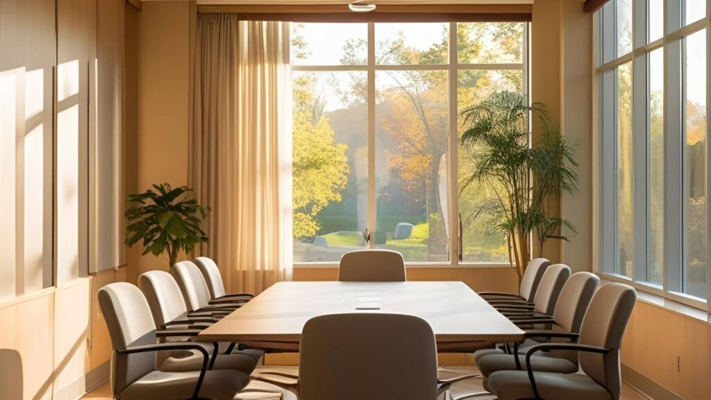 image of a boardroom with garden outlook