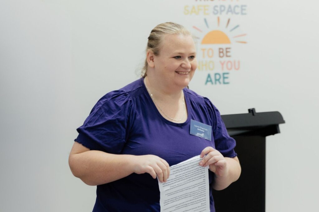 Laura at the Barkuma Future Ready Hub Opening, after giving a presentation about her role as a peer supervisor.